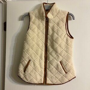 Old Navy XS Fleece Vest Cream Brown Trim with inner lining- Great Condition